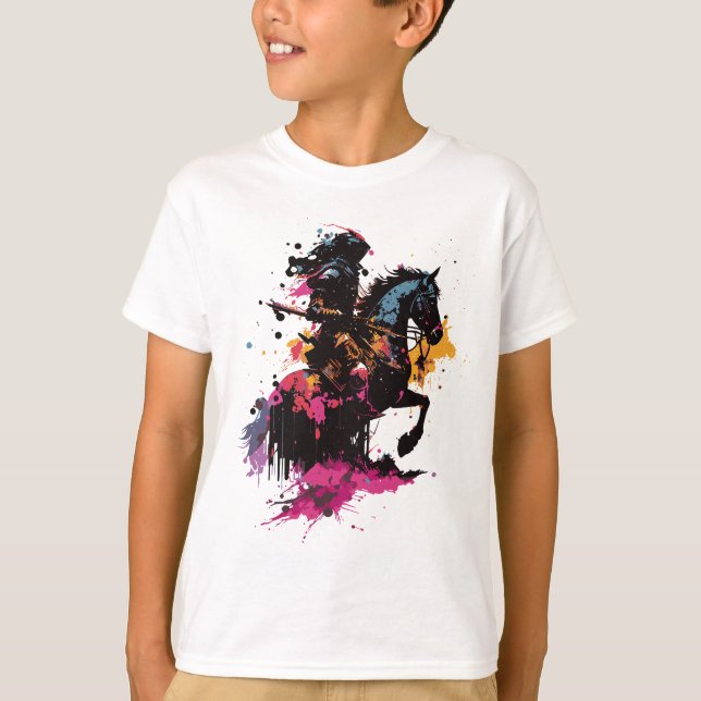 Warrior riding horse in watercolor     T-Shirt (Front)