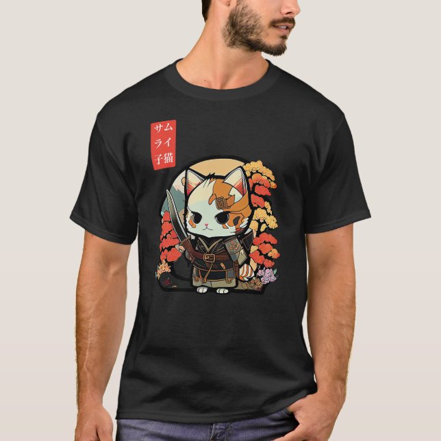 Warrior Samurai Kitten Ninja Armor for Anime Men W T-Shirt (Front)