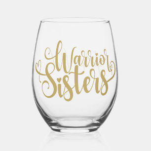 Warrior Sisters Modern Calligraphy Personalized Stemless Wine Glass