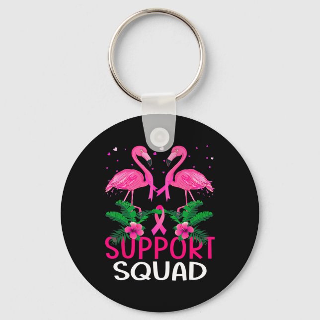 Warrior Support Squad Flamingo Breast Cancer Aware Keychain (Front)