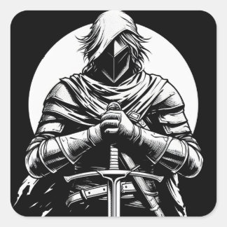 warrior sword fighter square sticker