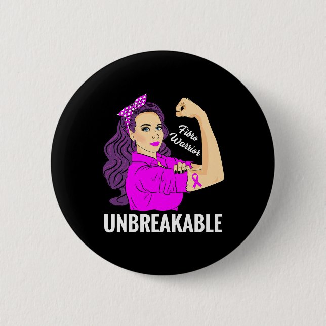 Warrior Unbreakable Fibromyalgia Awareness Tee  2 Inch Round Button (Front)