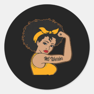 Warrior Unbreakable Multiple Sclerosis Afro Black  Classic Round Sticker