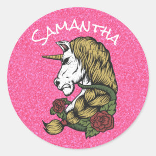 Warrior Unicorn Party Pride Pink  Classic Round Sticker