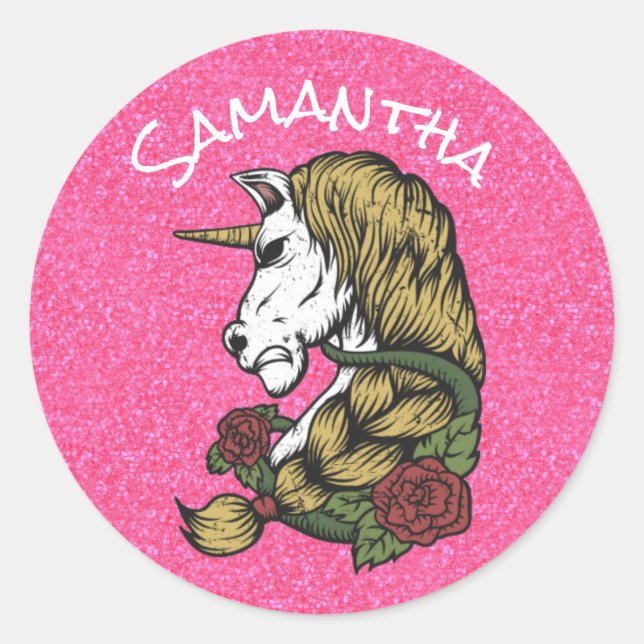 Warrior Unicorn Party Pride Pink  Classic Round Sticker (Front)