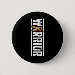 Warrior - Vertical Orange Cancer Awareness Ribbon  2 Inch Round Button