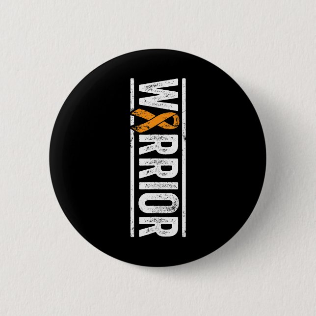 Warrior - Vertical Orange Cancer Awareness Ribbon  2 Inch Round Button (Front)