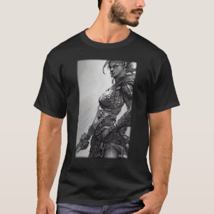 Warrior Woman Girl Sword Vintage White Black T-Shirt