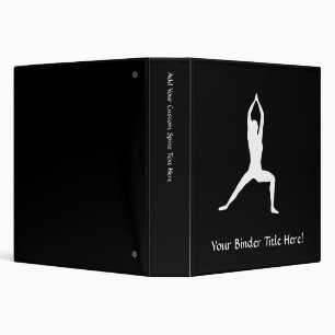 Warrior Yoga Pose Silhouette Black and White Binder