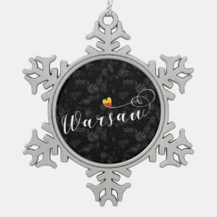 Warsaw Flag Heart, Warszawa, Poland Snowflake Pewter Christmas Ornament