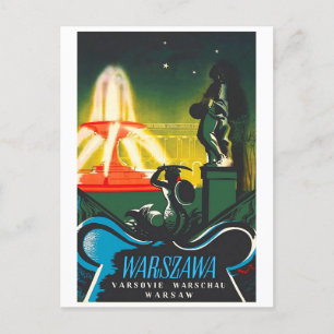 Warsaw, Illuminated Fountain Postcard