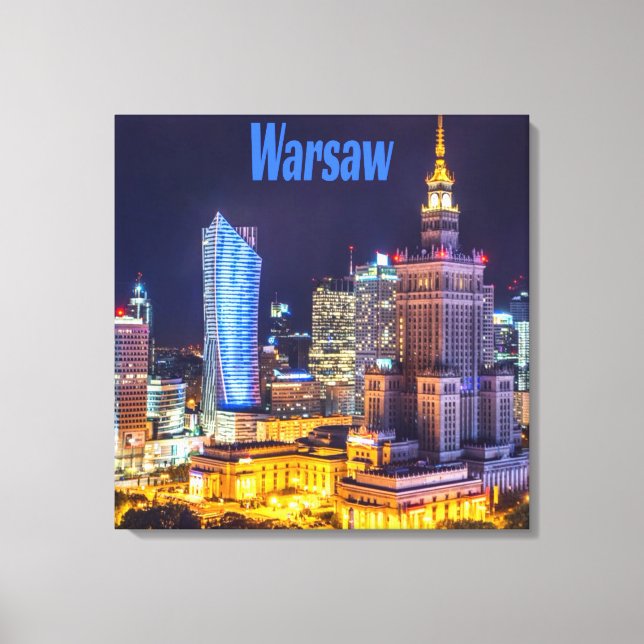 Warsaw Poland Night Skyline Warsaw Spire Canvas Print (Front)