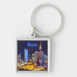 Warsaw Poland Night Skyline Warsaw Spire Keychain