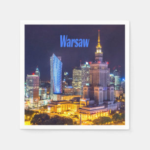Warsaw Poland Night Skyline Warsaw Spire Napkin