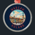 Warsaw Poland Retro Distressed Circle Metal Ornament<br><div class="desc">Warsaw retro vector travel design. It's a captivating blend of architectural styles,  from the charming Old Town to the towering Palace of Culture and Science.</div>