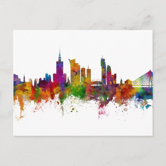 Warsaw Poland Skyline Postcard (Front)