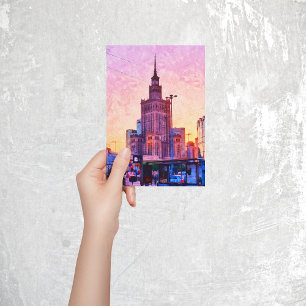 Warsaw Poland Watercolor Illustration Postcard