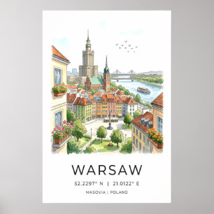 Warsaw Wall Art Print European Cityscape (Green