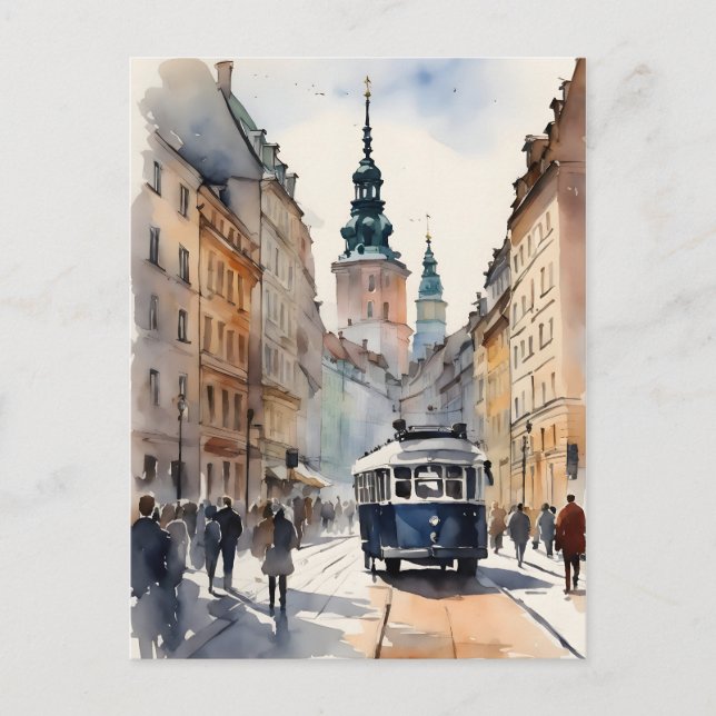 Warsaw watercolor art postcard (Front)