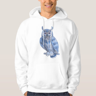 Warter Colour Painting Bold Blue Owl Hoodie
