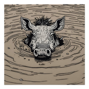 Warthog In A Bog Glossy Poster