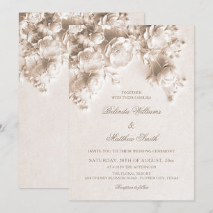 Warum Ivory Sculptured Floral 3D Roses Wedding Invitation