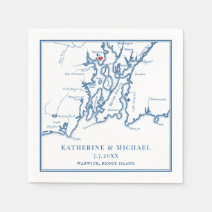 Warwick RI Map Elegant Navy Blue Wedding Napkin