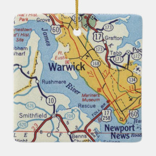 Warwick VA Vintage Map Ceramic Ornament