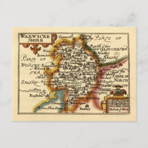 Warwickshire County England Old Antiquarian Map Postcard