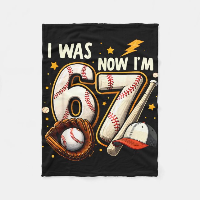 Was 6 7 birthday boy baseball funny 6 7 meme kids fleece blanket (Front)