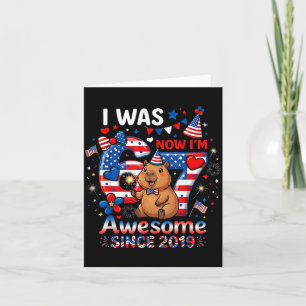 was 6 7 Birthday Capybara USA Flag 4th of July Boy Card