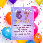 Was 6 Now 7, Pink Star 7th Birthday Invitation<br><div class="desc">Was 6 Now 7,  Pink Star 7th Birthday Invitation</div>