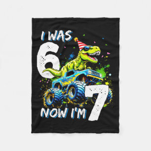 Was 6 Now I'm 7 Year Old Birthday 67 Monster Truck Fleece Blanket