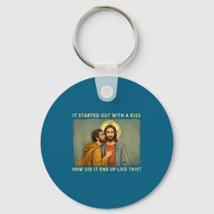 Was only a kiss jesus &amp; judas meme funny keychain