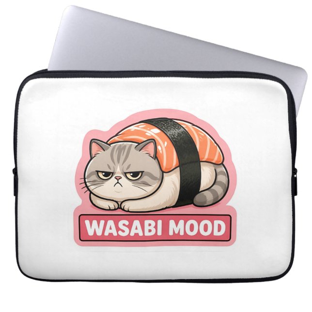 Wasabi Mood Funny Grumpy Cat Sushi Meme Laptop Sleeve (Front)