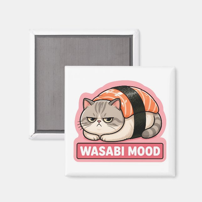 Wasabi Mood Funny Grumpy Cat Sushi Meme Magnet (Front/Back)