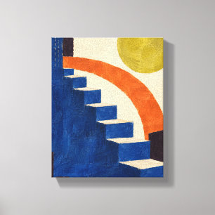 Wasabi Moon above Cobalt Steps   Textured Abstract Canvas Print