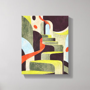 Wasabi Steps Beneath a Plum Moon – Geometric Abstr Canvas Print