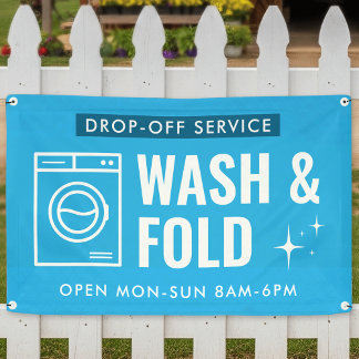 Wash and Fold Service Laundry Dry Cleaners Blue Banner