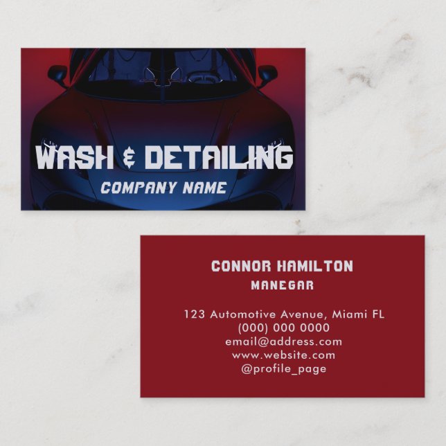 Wash & Auto Detailing Blue Modern Business Card (Front/Back)