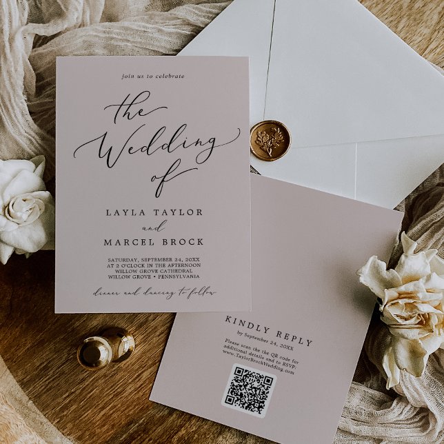 Wash Coordinate Blush Pink QR Code Back Wedding Invitation (Creator Uploaded)