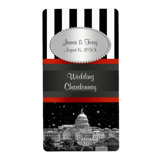 Wash DC Skyline Blk Wht Stripe P Party Wine Label Shipping Label
