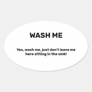 WASH ME Funny Custom Text Dirty Oval Sticker