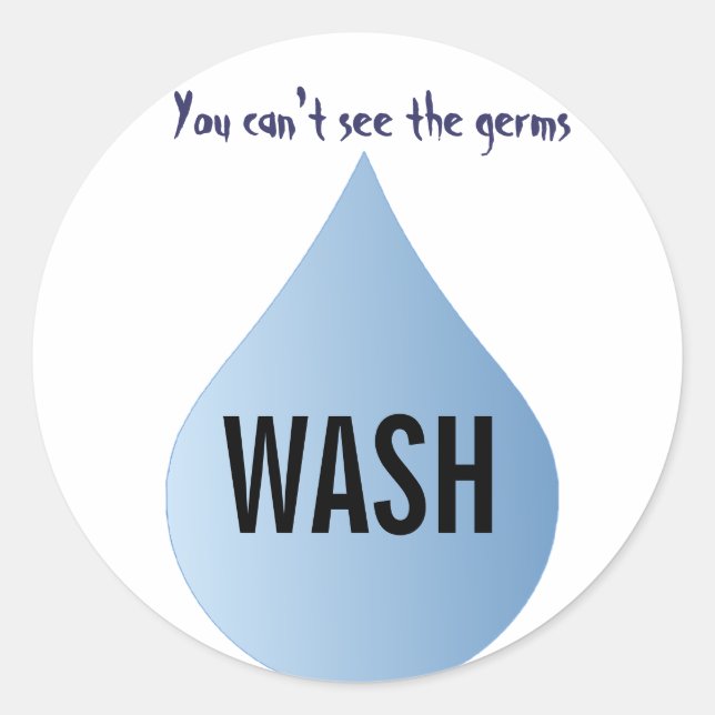WASH Your Hands blue rain drop clean water sticker (Front)