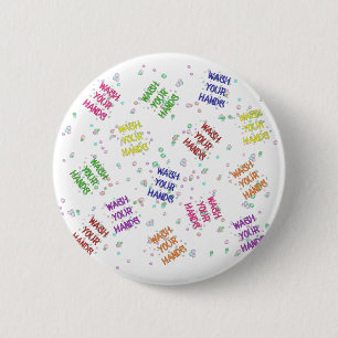 Wash Your Hands Bubbles Multi-Coloured Pattern But 2 Inch Round Button