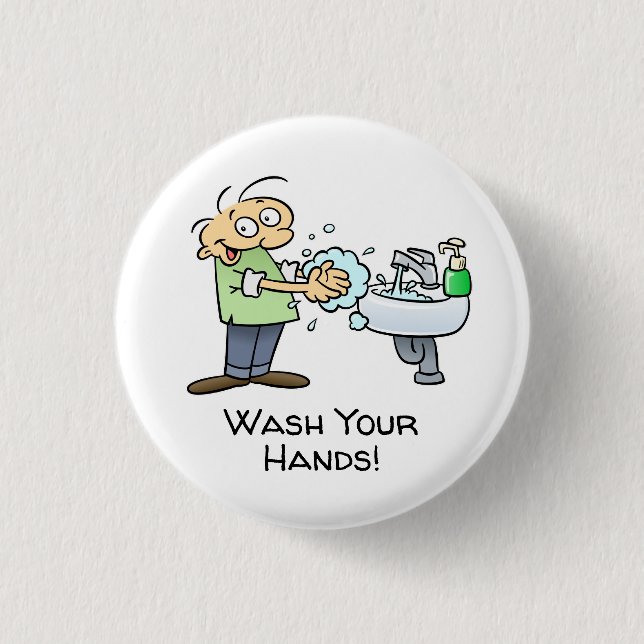 Wash Your Hands Cartoon 1 Inch Round Button (Front)