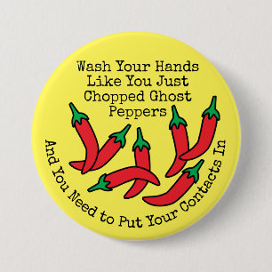 Wash Your Hands Chili Pepper Hand Hygiene 3 Inch Round Button