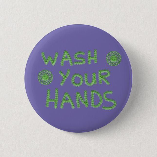 Wash Your Hands Germ Virus Text 2 Inch Round Button (Front)