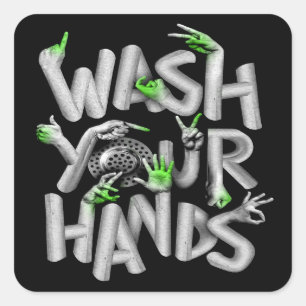 Wash Your Hands Hygiene Germs Square Sticker