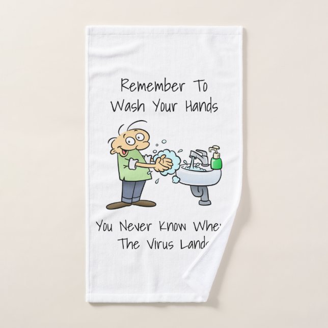 Wash Your Hands Hygiene Reminder Cartoon Hand Towel (Hand Towel)